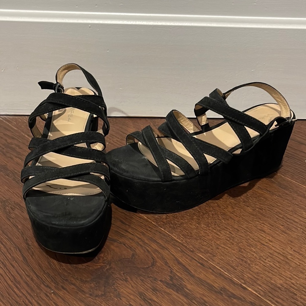 Via Spiga Black Strappy Platform Shoes